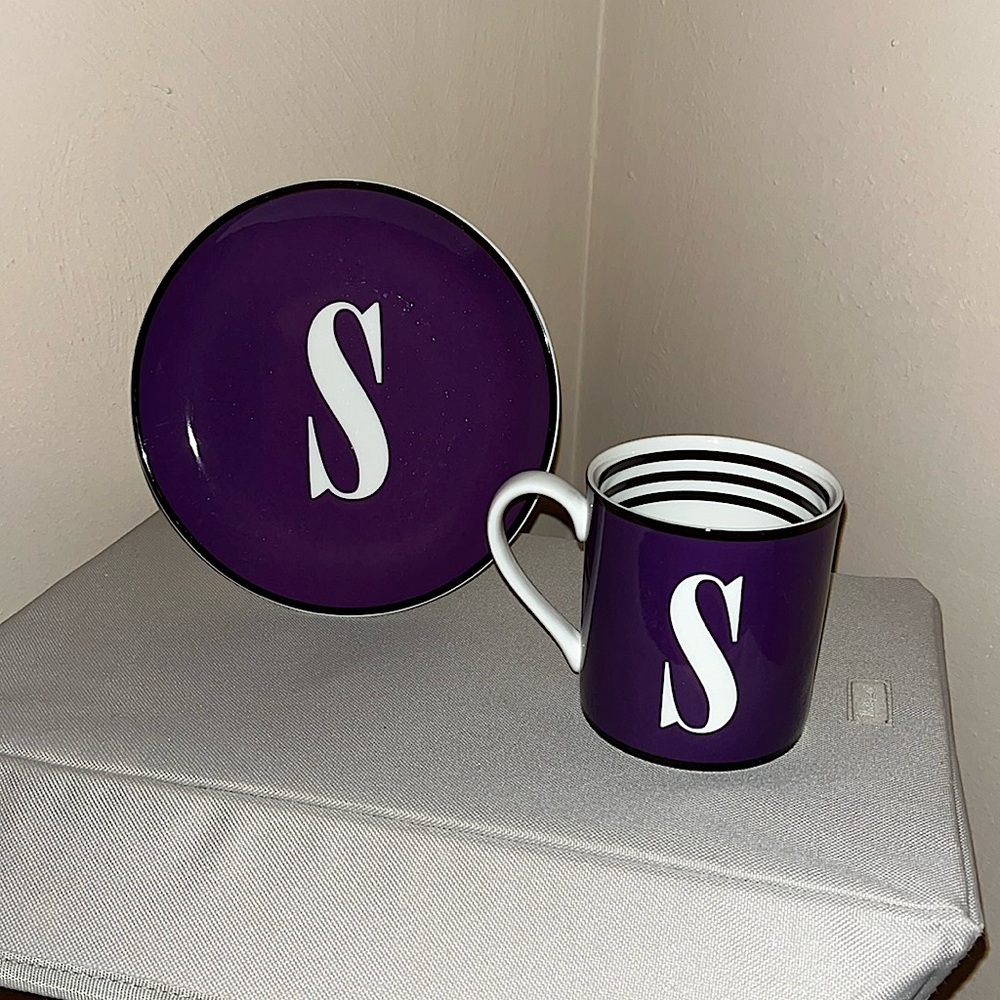Kate Spade/Lenox “To the Letter” Mug/Saucer Duo, purple/white